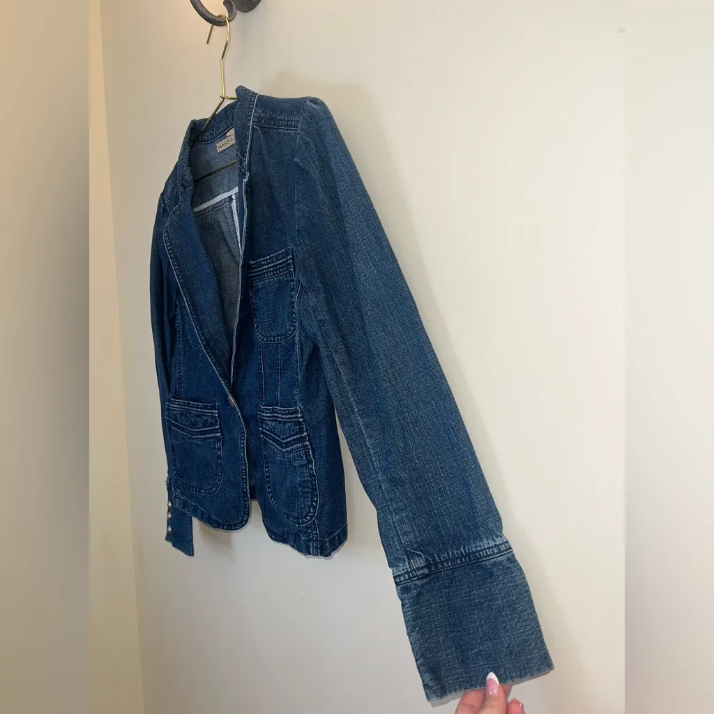 Y2K Massini Denim Blazer Jacket Fitted Jean Jacket Size M - Image 8