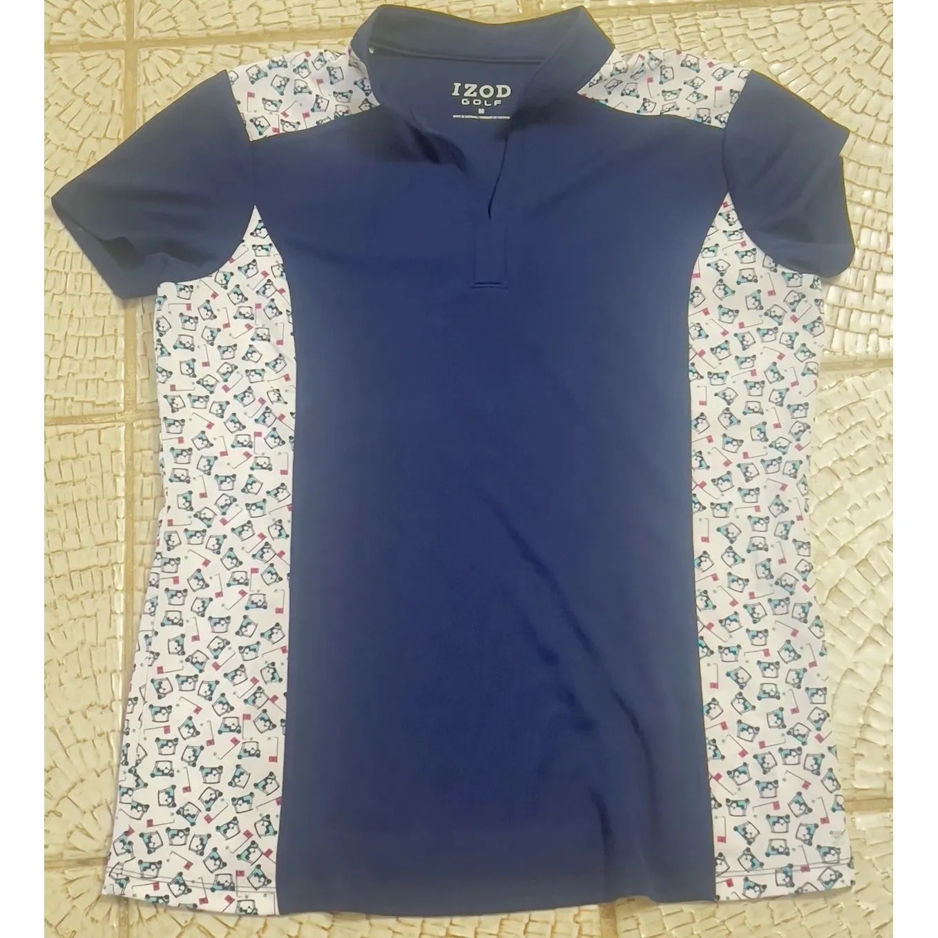 Izod Top Women's Size  Blue Golf Cart Print Short Sleeve Comfort Logo Summer Med - Image 2