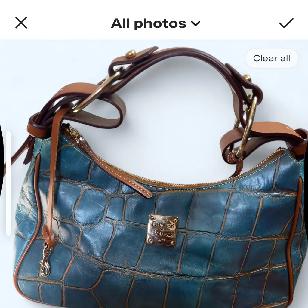 Dooney & Bourke Teal Croc-Embossed Hobo Bag - Image 3