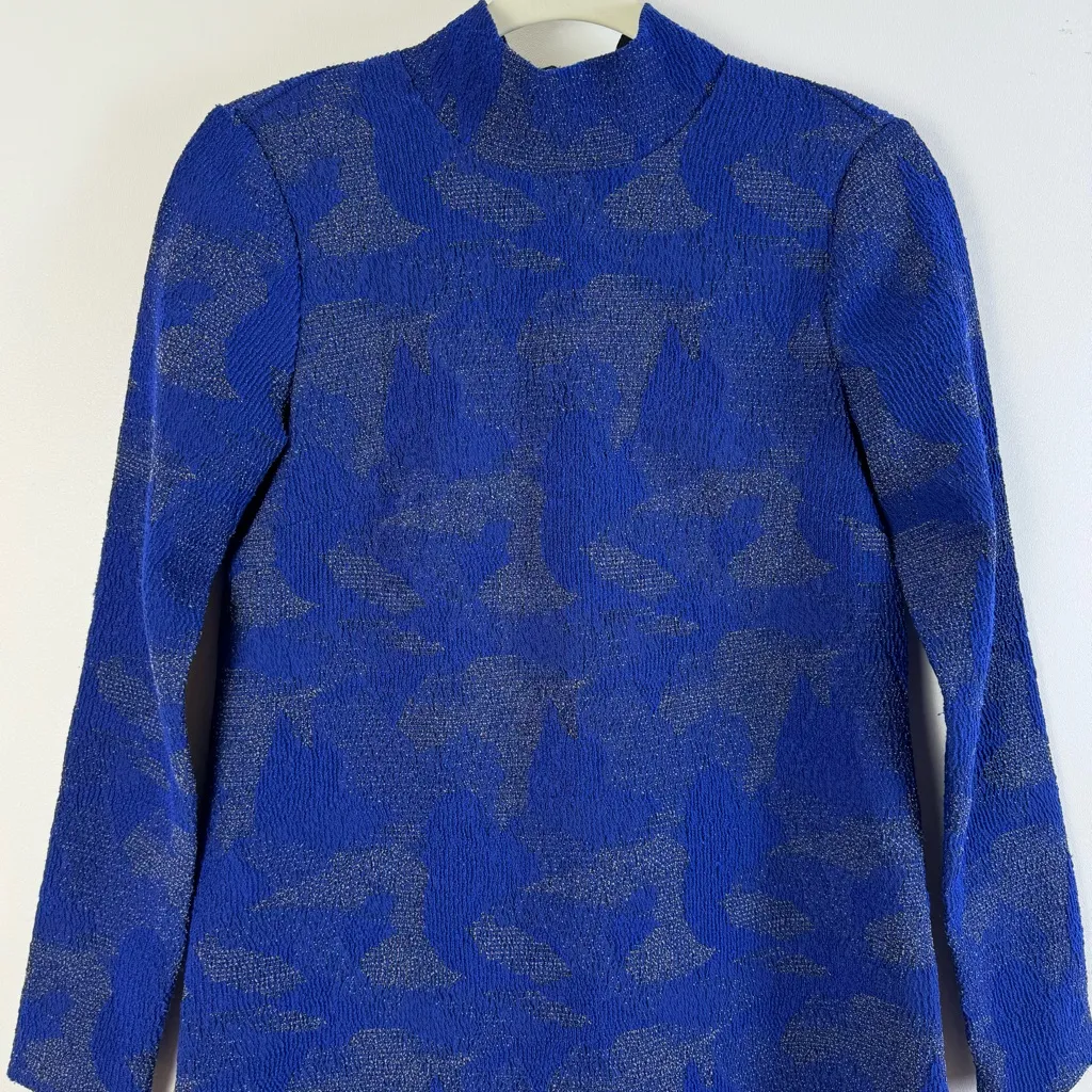 Hunter Bell Polly Blue Mock Neck A-Line Dress Size 0 Long Sleeves Above the Knee - Image 5