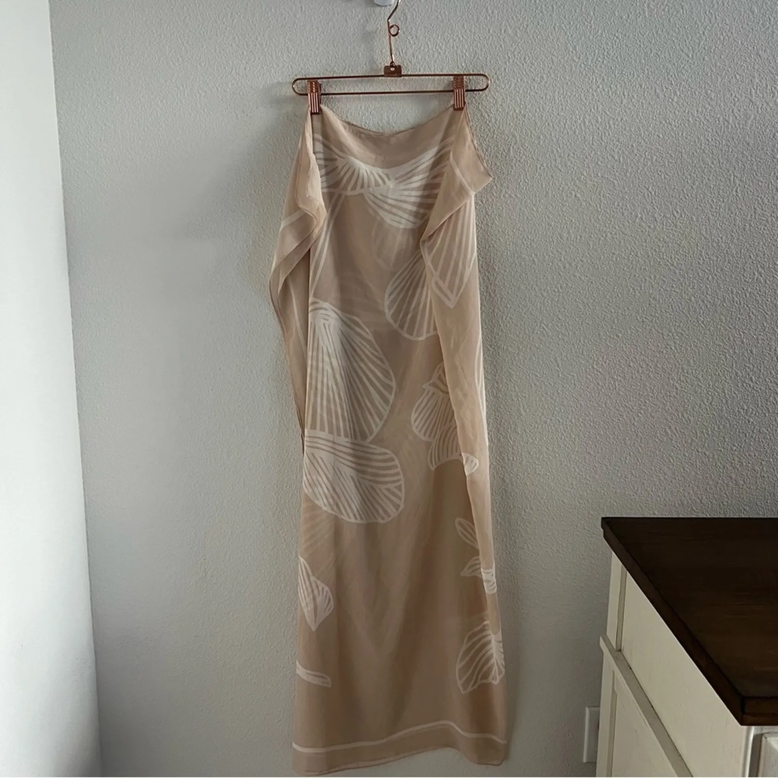 A New Day Neutral Floral Palm Frond Subtle Aloha Printed Squared Scarf - Image 2