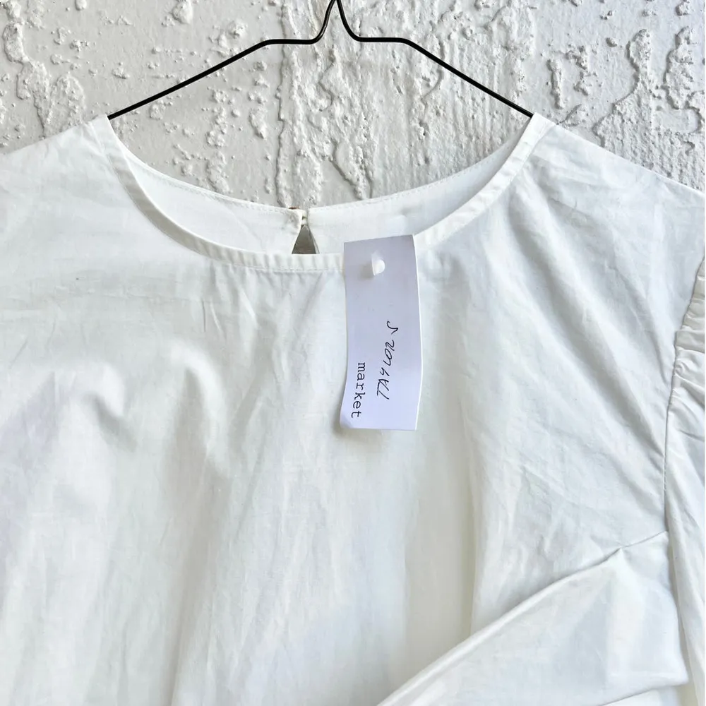 NWT Market Long Sleeve Pleated Open Back Tie Cropped Top White Women's Size XS - Image 4