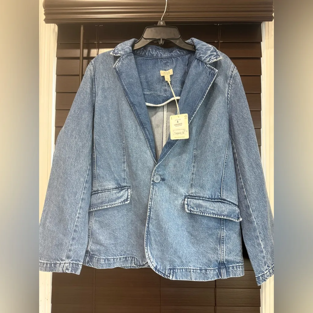 a.n.a Women's Blue Denim Blazer‎ Size L - Image 3