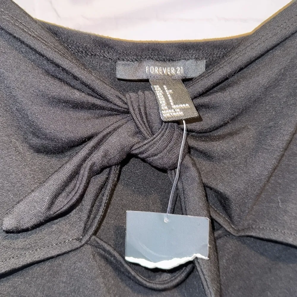 F21 midi dress bodycon Black cut out tie front short sleeve stretch small NWT - Image 5