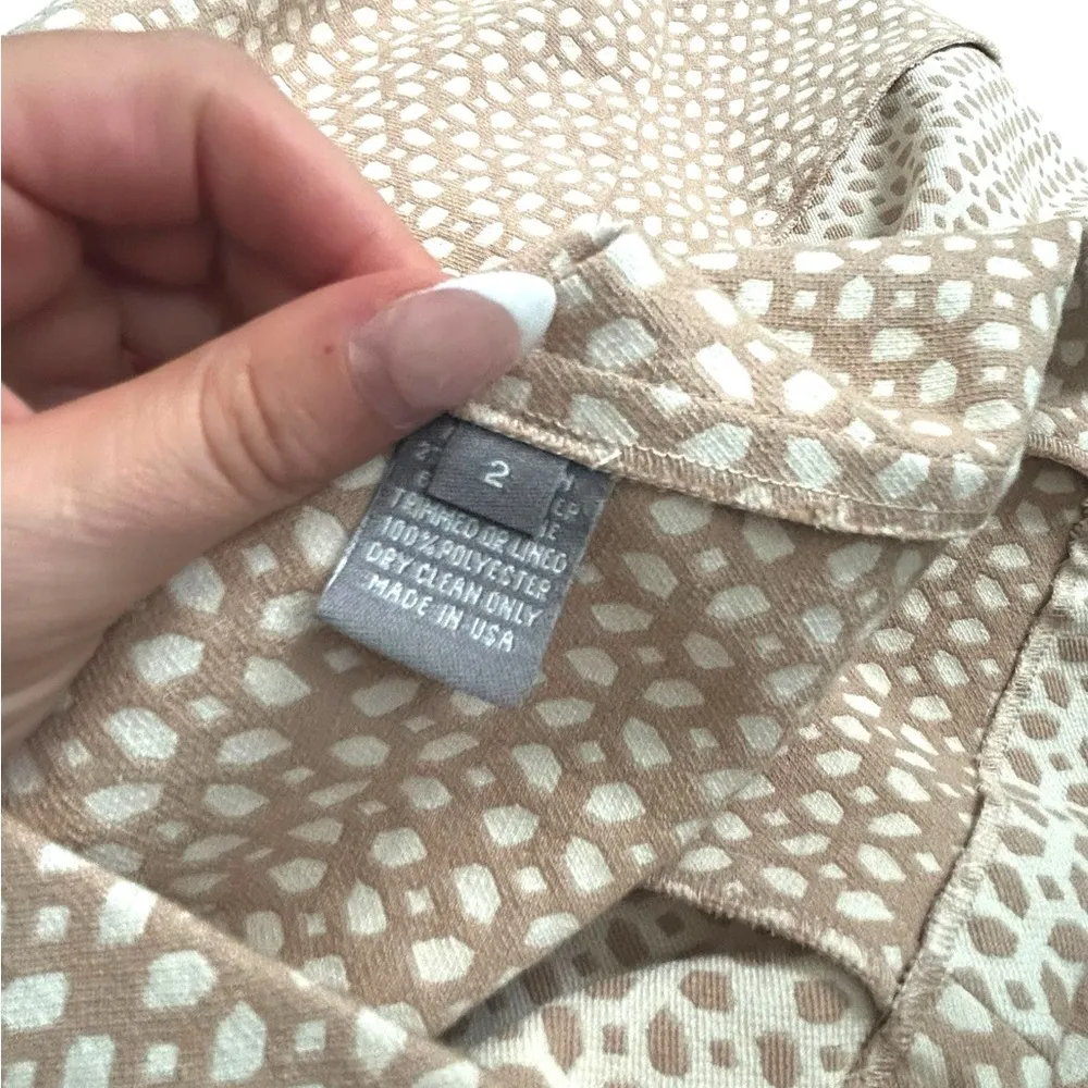 Lela Rose Tan and White Patterned Dress Size 2 - Image 5