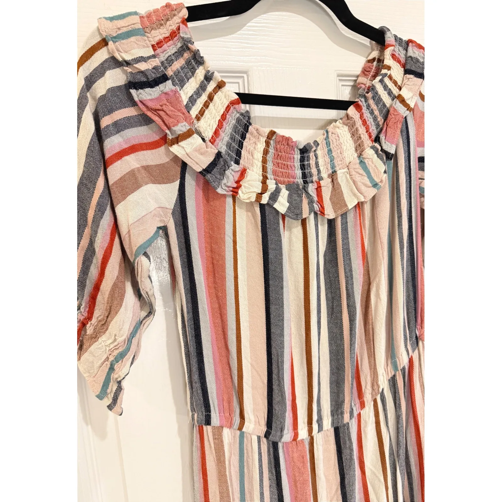 Buffalo David Bitton Striped Maxi Dress Ruffle Neck Casual Boho Medium‎ - Image 2