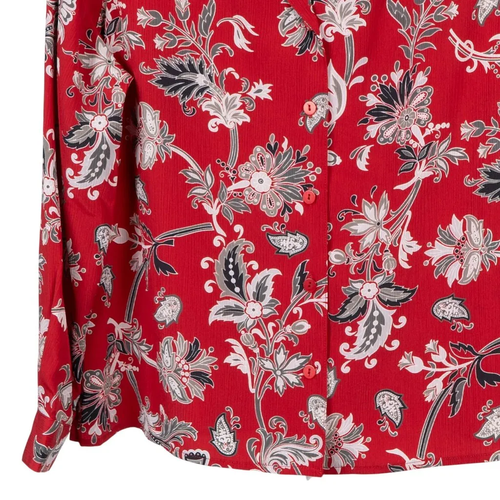 Alfred Dunner Button Up Shirt 16P Petite Womens Red Floral Long Sleeve VNeck - Image 3
