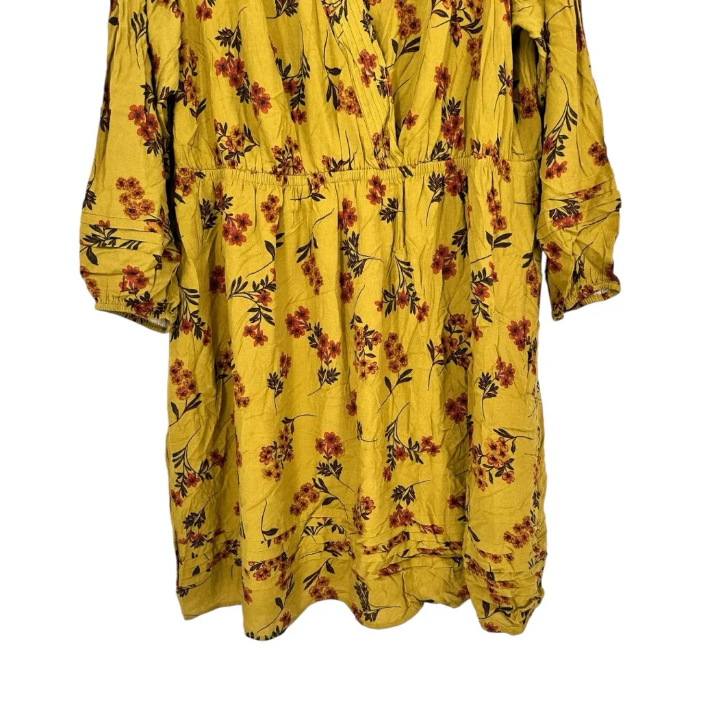 Daniel Rainn Mustard Floral Print Long Sleeve Dress size 2X NWT Surplice V Neck - Image 3