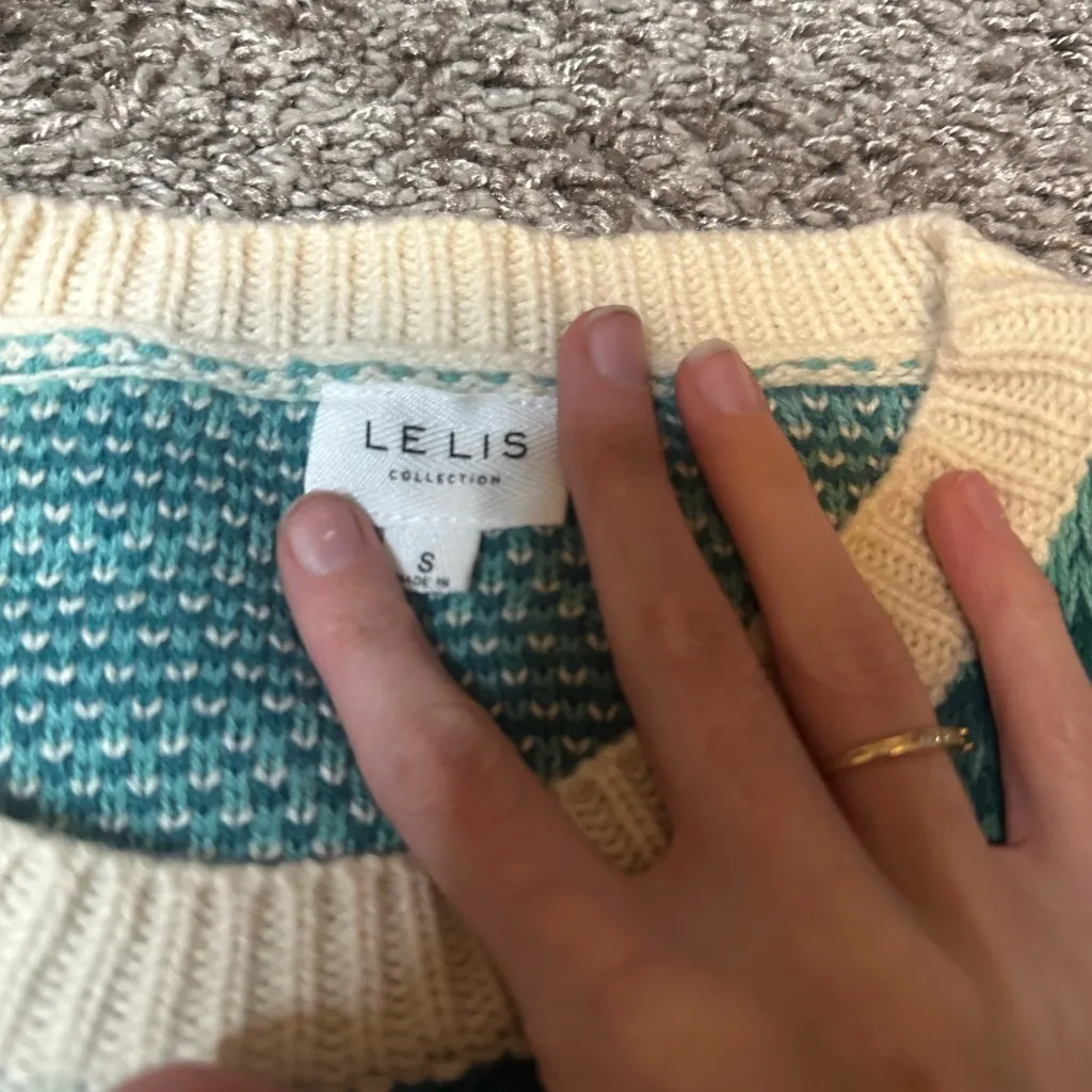 Le lis  Teal and Cream Patchwork Sweater - Image 3
