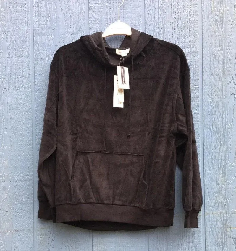 NEW Treasure & Bond Women's Size Medium Black Velour Treatment Hoodie Jacket - Image 2