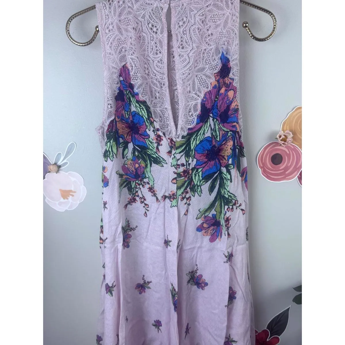 Free People Marsha Pink and Purple Lace Slip Dress - Size - Small - Image 3