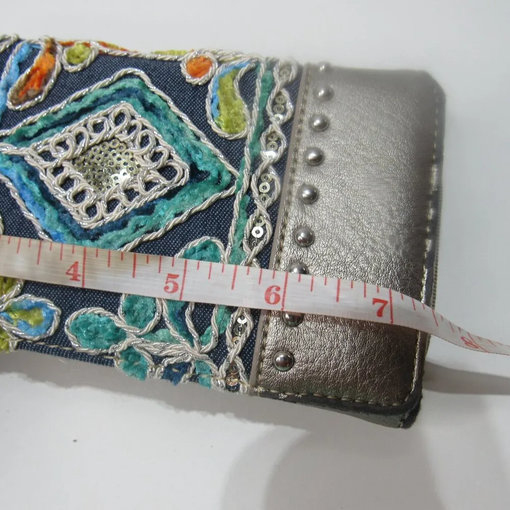 Montana West Embroidered Western Boho Cowgirl Southwestern Grey Trifold Wallet - Image 5