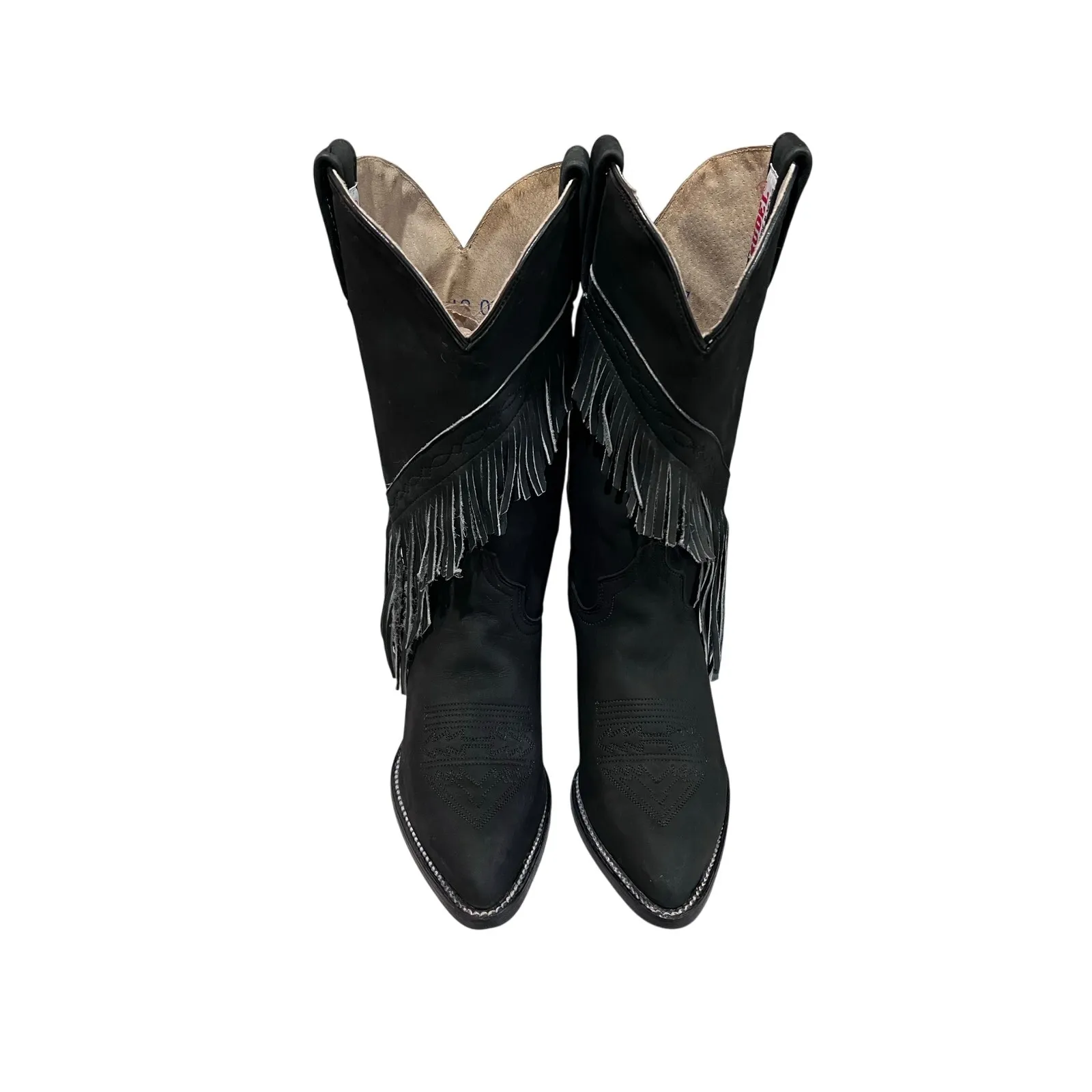Rudel Black Leather Fringe Western Cowboy Boots Women’s 6.5 Handmade Mexico - Image 2