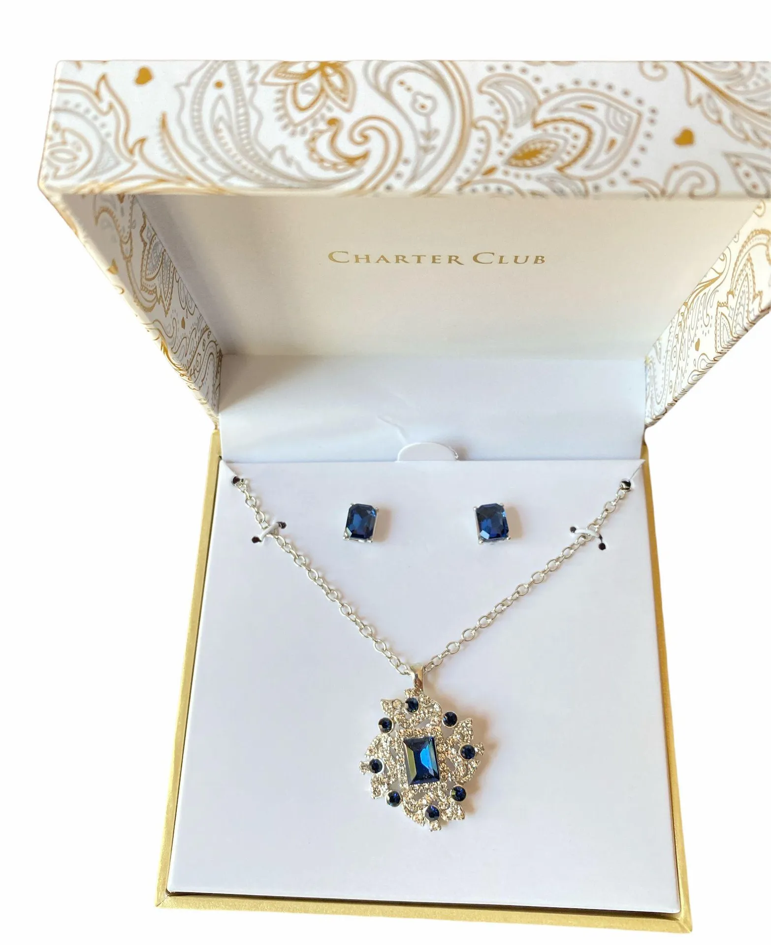 Silver-Tone-Pave, Pendant & Stud Earrings - Image 2