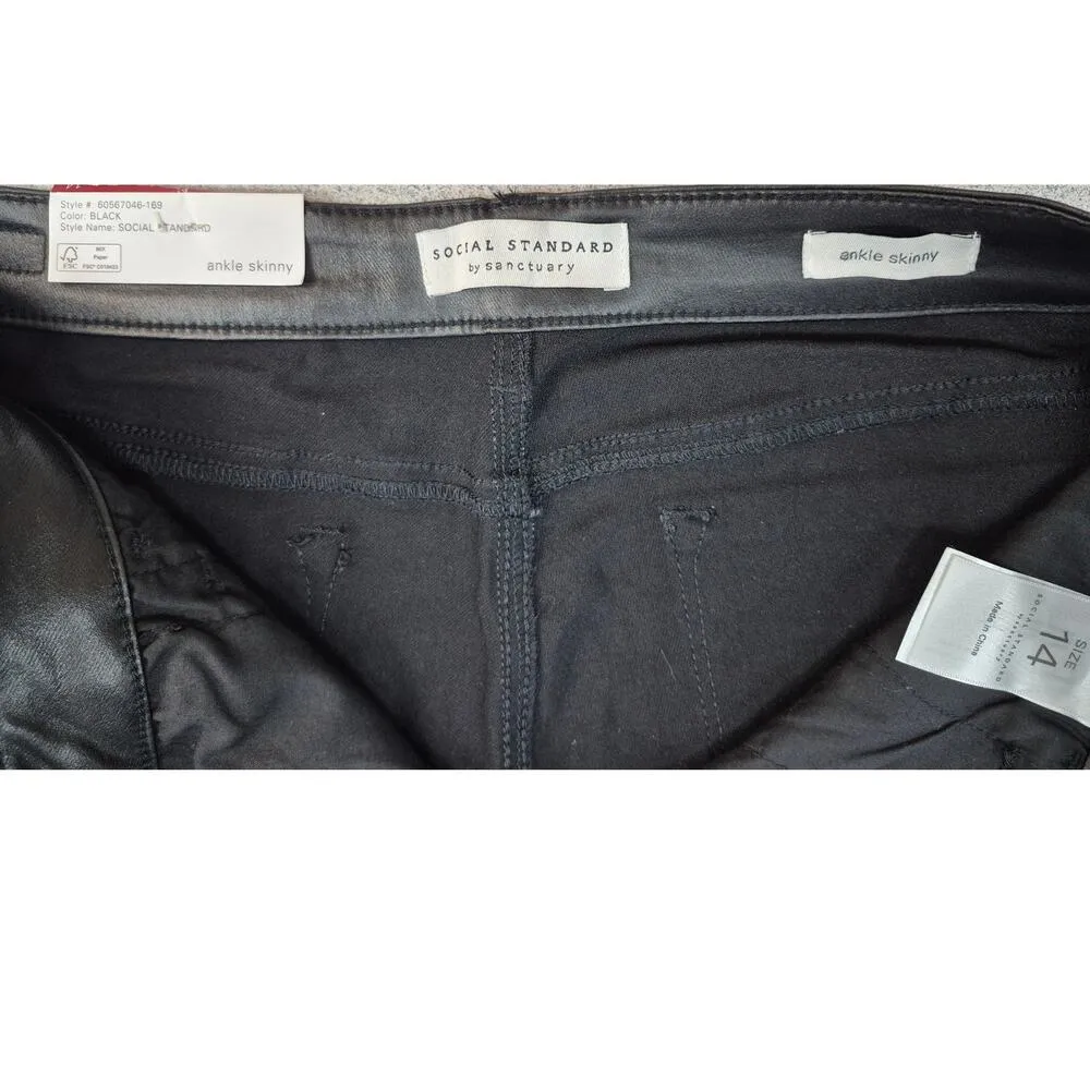 NWT Social Standard by Sanctuary Black Ankle Skinny Coated Pants Sz 14 - Image 4