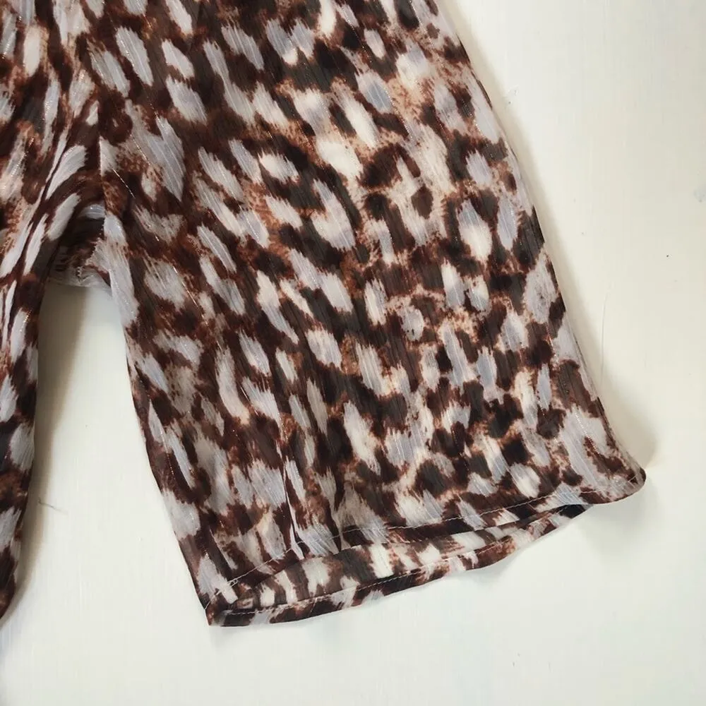 Mango MNG Suit Sheer Blouse Leopard 3/4 Slv Sz 6 - Image 3