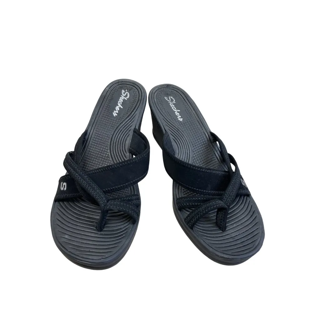 Skechers Womens Black Wedge 2.5" Heel Slip-On Sandals Size 9 SKU 8349 - Image 15