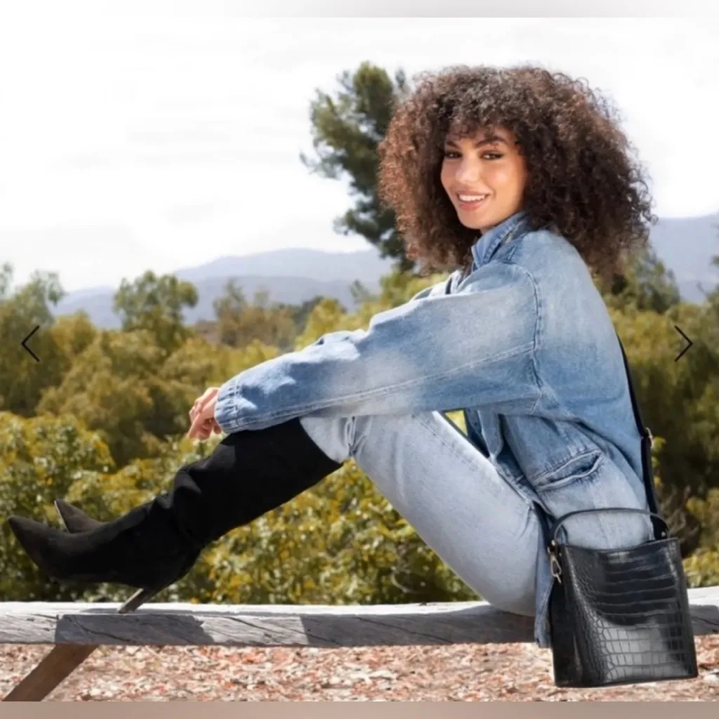 AOTA | Croc Embossed Top Handle Bucket Bag W/ Crossbody | $188 | NWT Black - Image 5