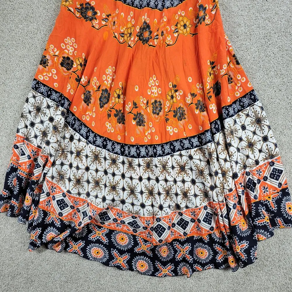 Sari Busana Womens Dress OS Orange Blue Batik Boho Floral Short Sleeves Pullover Size undefined - Image 11
