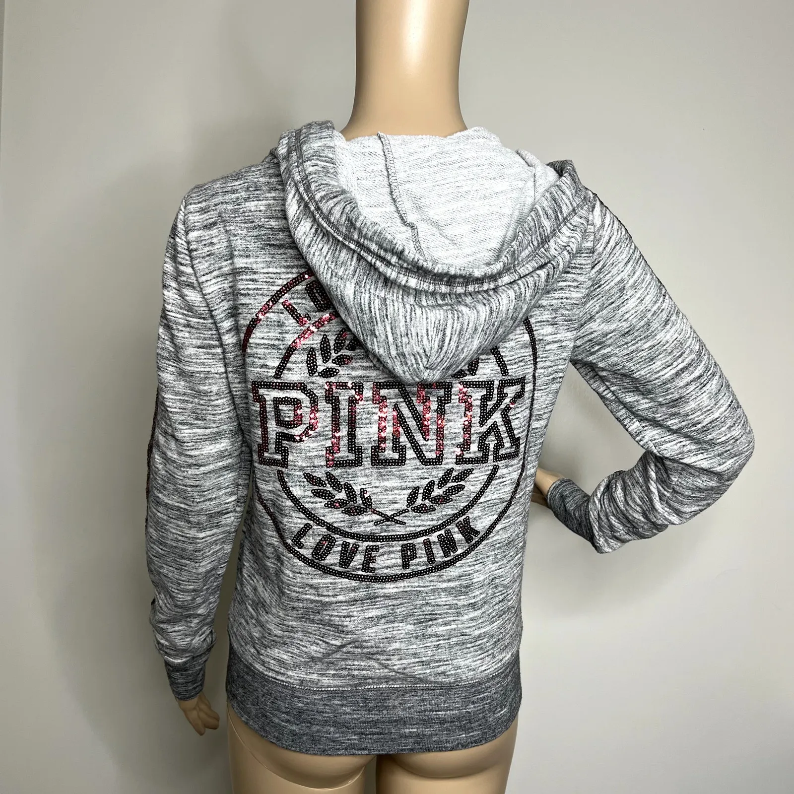 Victoria's Secret Pink Gray Sequin Full Zip Sweatshirt - Image 3