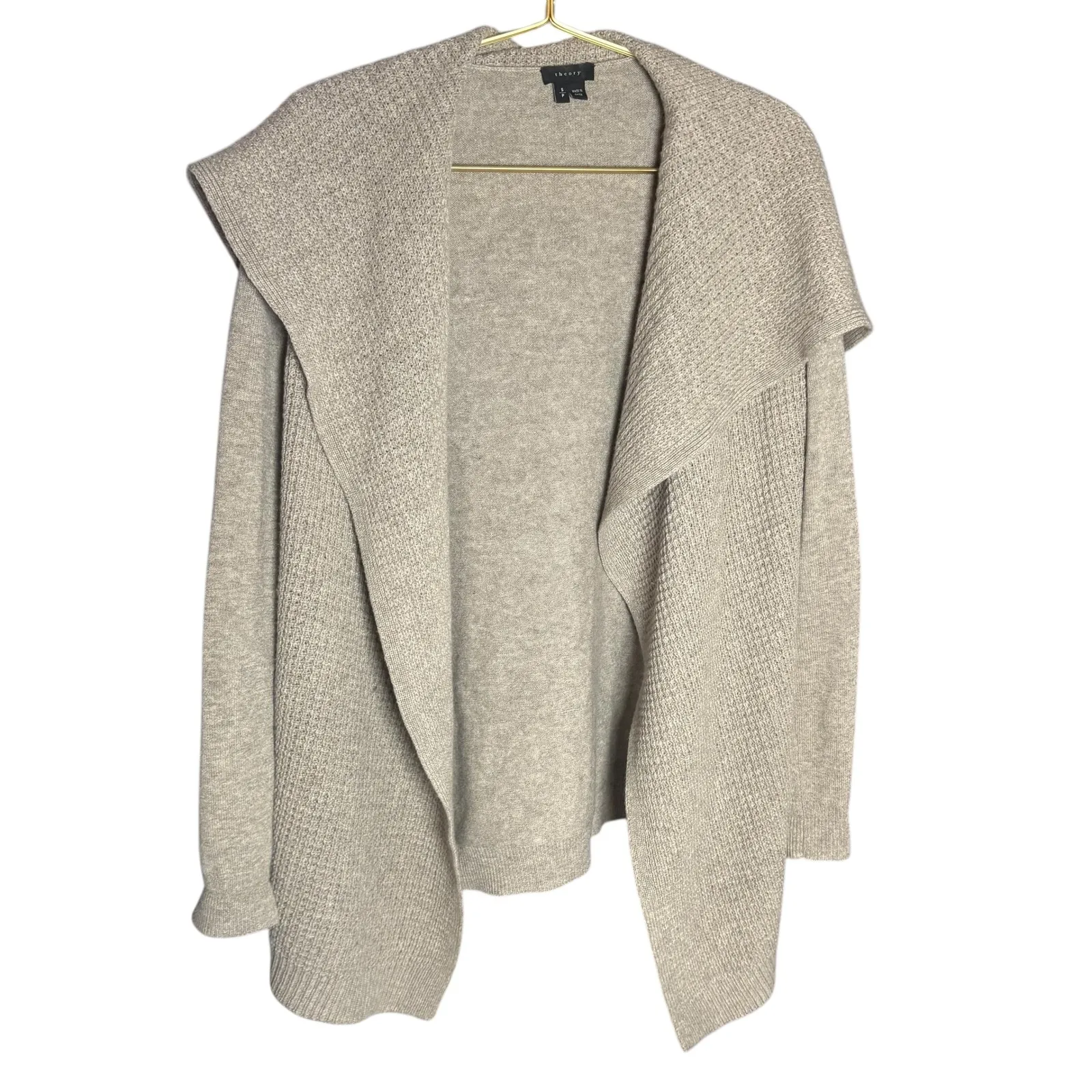 Theory 100% Cashmere Textured Draped Cardigan Sweater‎ Beige Neutral Size S - Image 2