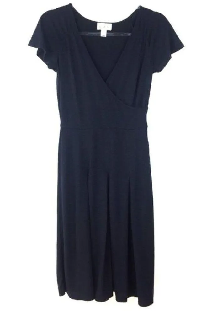 Loft  Ann Taylor Black Short Sleeve Faux Wrap Dress - Image 5