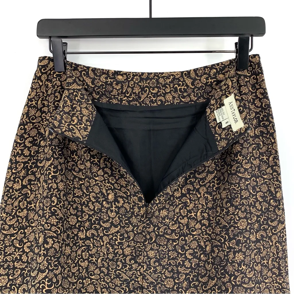 VTG ANN TAYLOR Silk Paisley Mini Skirt Black Cream 8 - Image 4