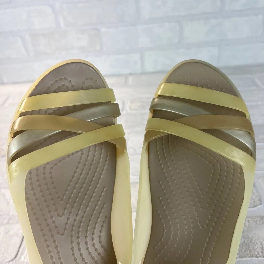Crocs Flats Sandals Women 10 Jelly Creamy Yellow Slip On Strappy Open Toe Cutout - Image 12