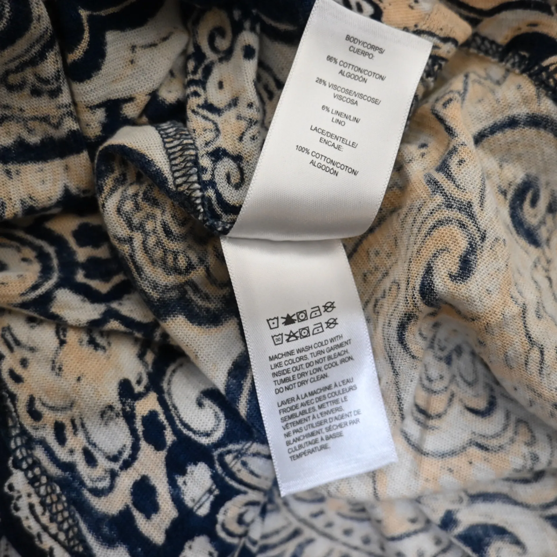 Lucky Brand Women's M  Navy Cream Pullover Cotton Linen Blend - Image 8