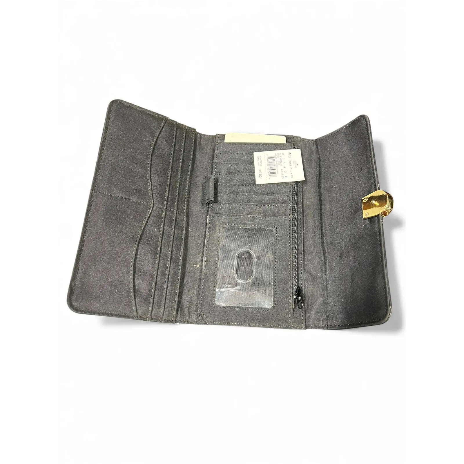 Classiques Entier NWT  black leather wallet gold-tone clasp Billfold Logo - Image 5