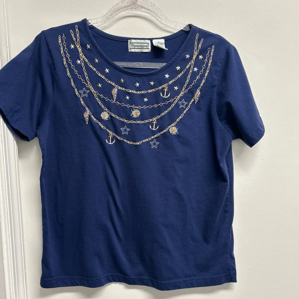 Nautical Embroidered Navy T - Image 4