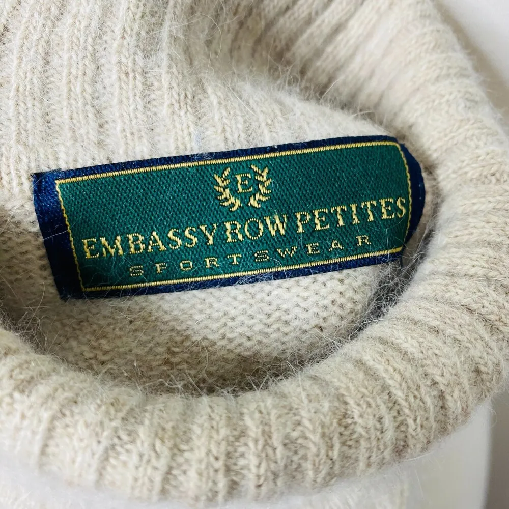 Embassy Row Petites Fair Isle Sweater Warm Neutral Wool Angora Turtleneck Sz PS - Image 6