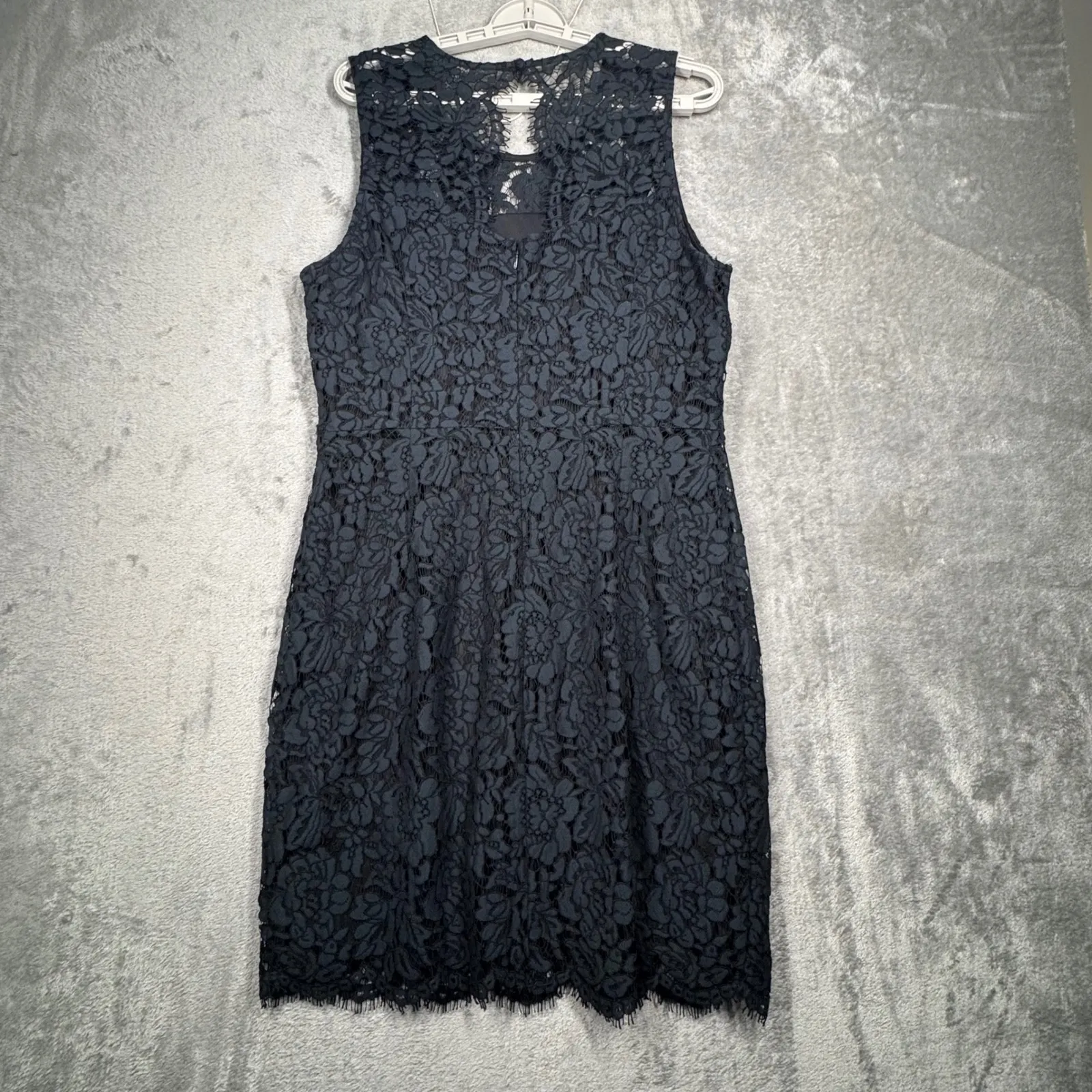 Banana Republic Dress 12 Navy Black Floral Lace Sheath Lined Cocktail‎ Career - Image 3