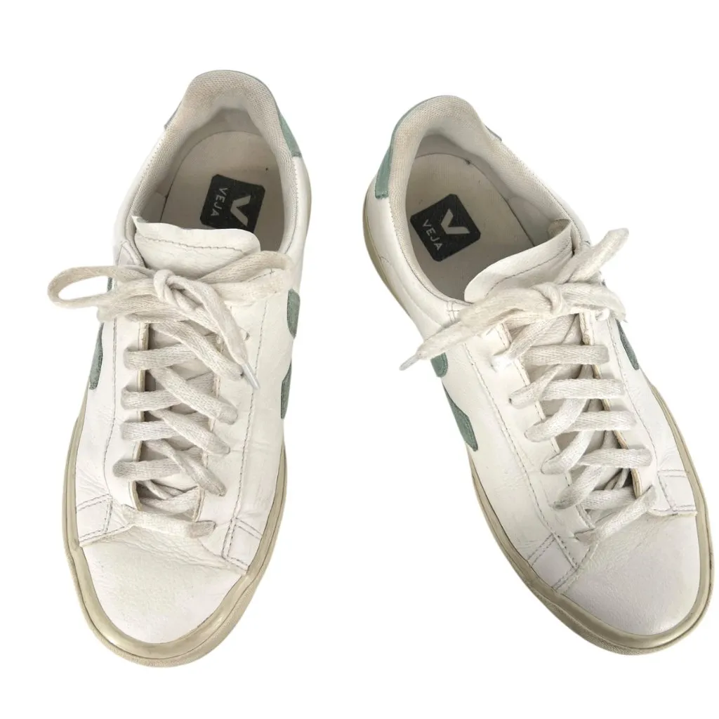 Veja Campo Sneakers Lace-up White Green Leather Suede EU 39 Size US 8 - Image 4