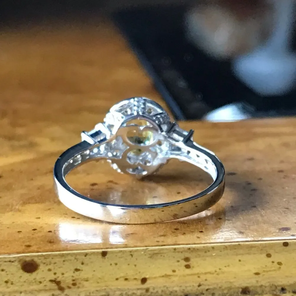 Natural Yellow Sapphire Sterling Silver Halo Ring Size 9 - Image 6