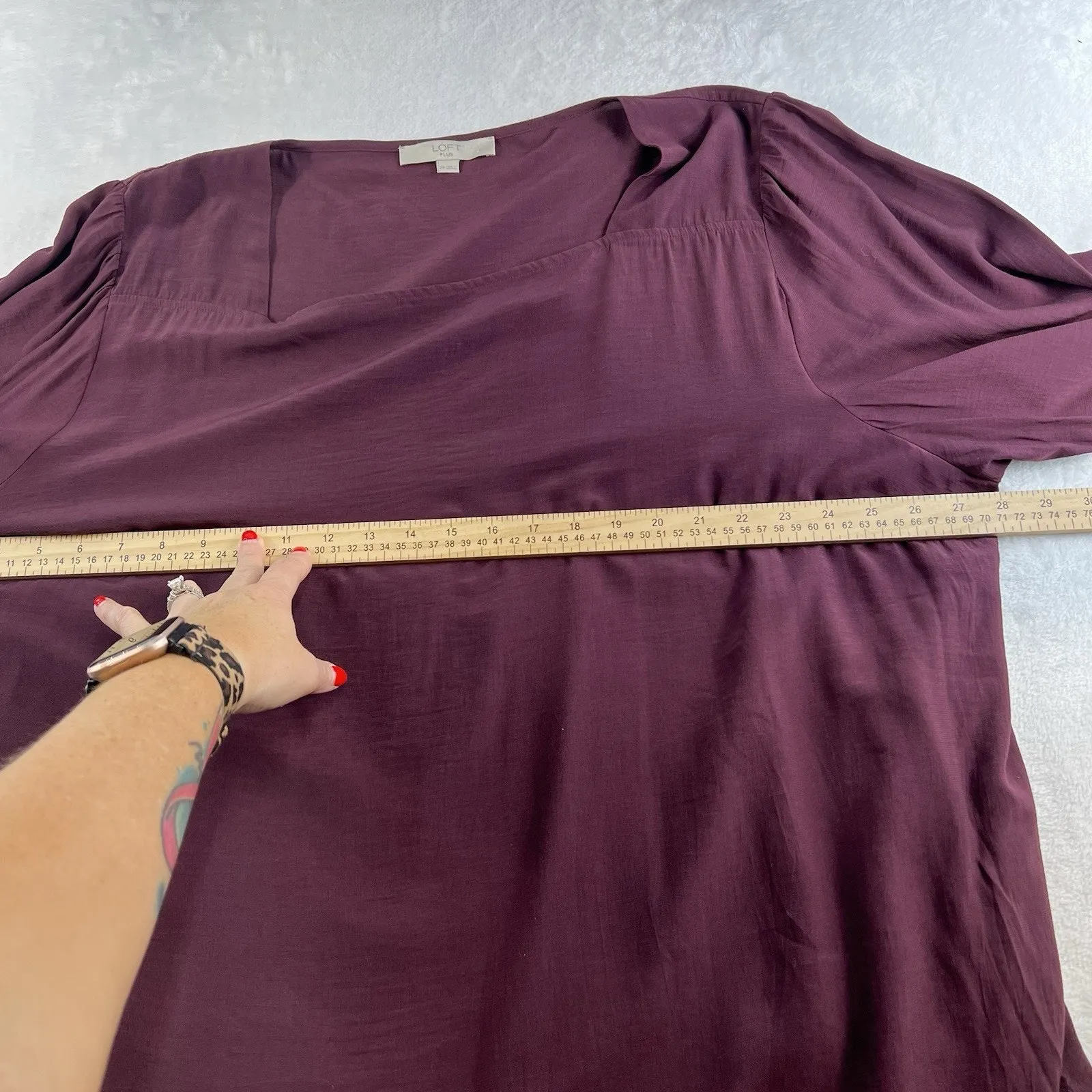 LOFT Plus 26 Tunic Top Blouse Square Neck Long Sleeve Career Work Maroon - Image 7