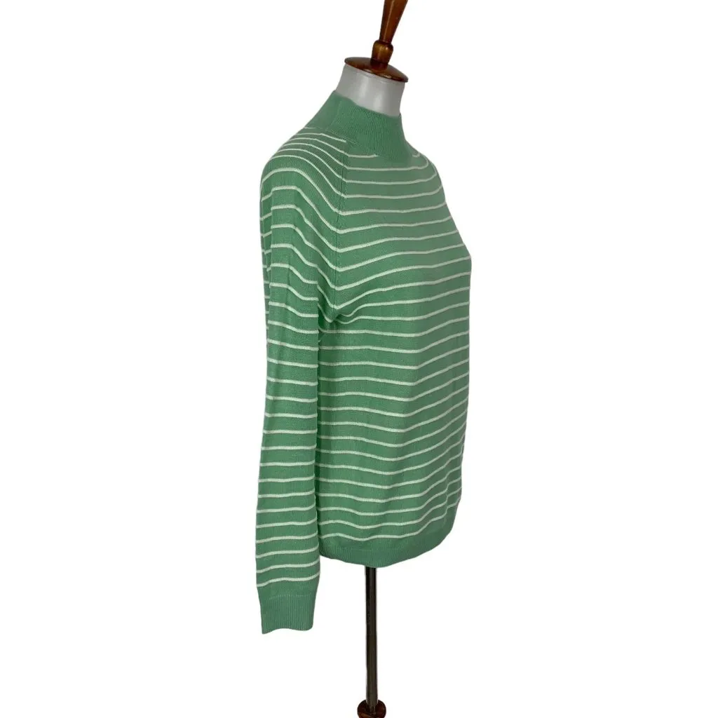 Stitches And Stripes Sweater Small Green White Striped Mockneck Preppy - Image 3