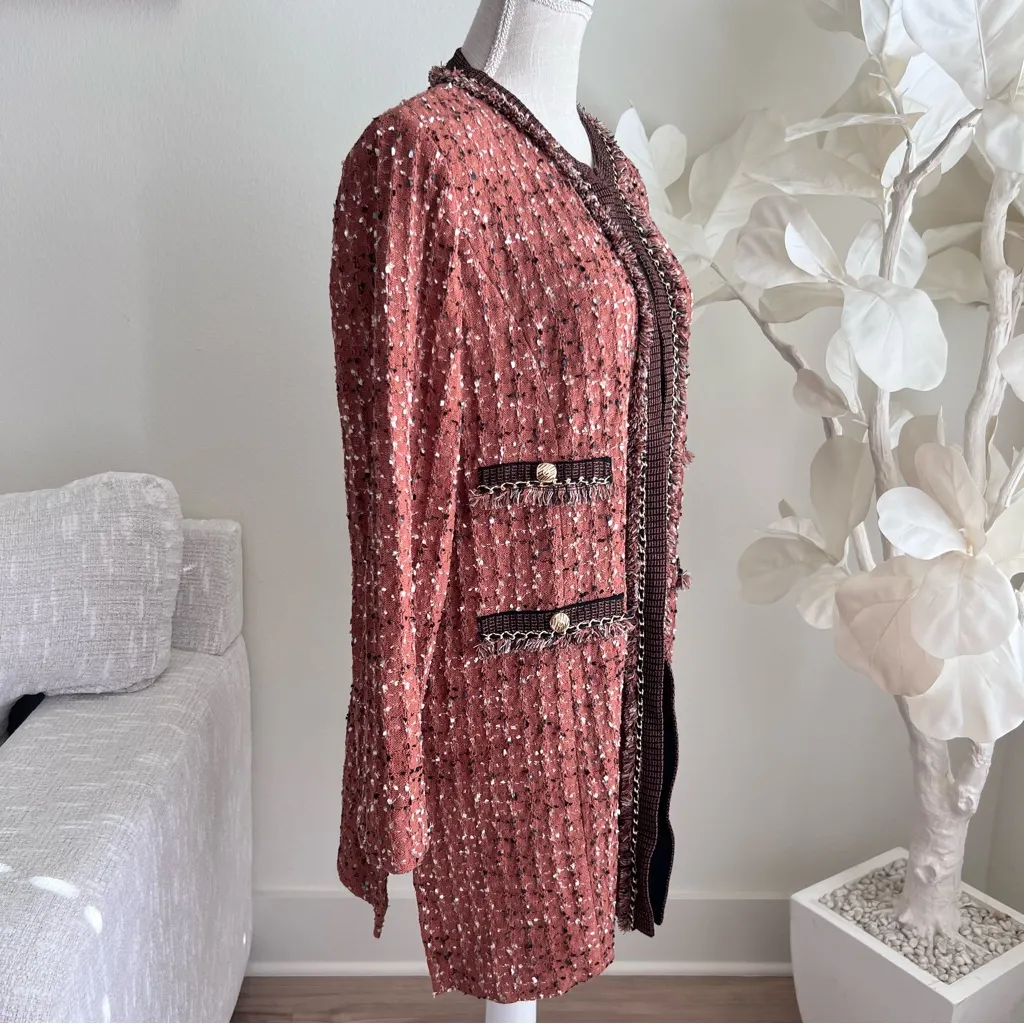 Ming Wang Long Knit Brown Copper Women's Tweed Jacket - Image 6