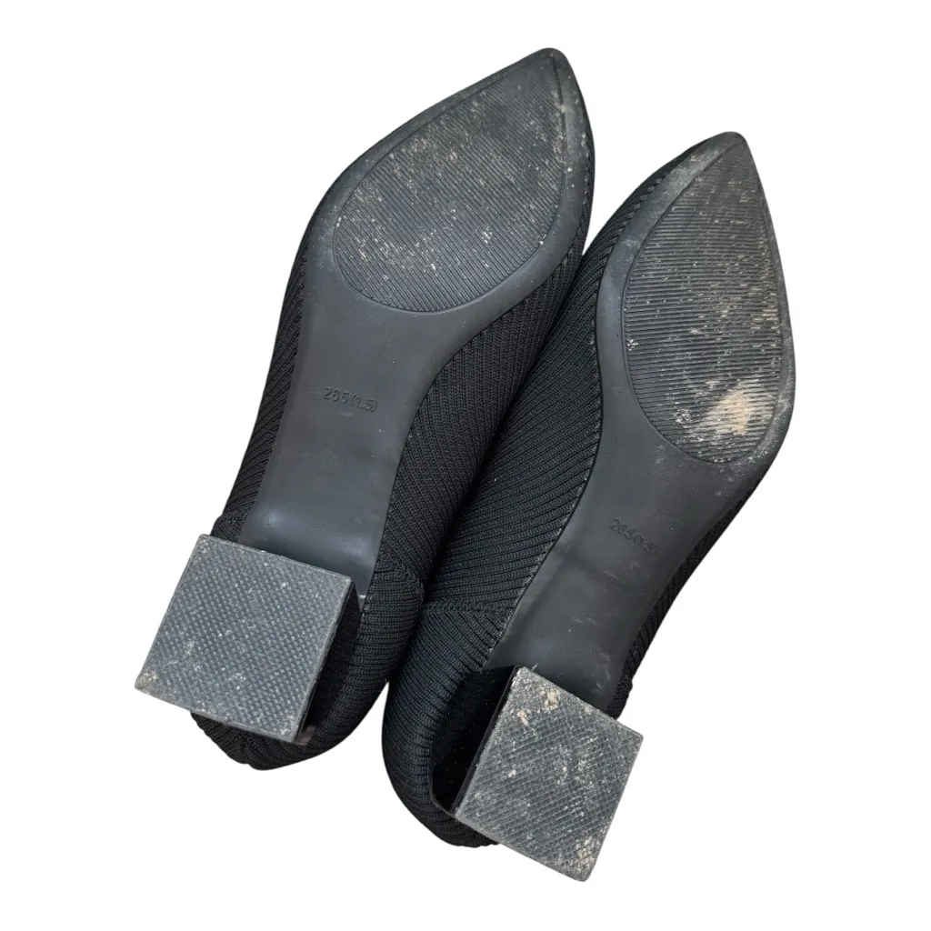 Black Knit ribbed fabric block heel Pointed Toe Pump Shoes Low Heel shiny black Size 10 - Image 6