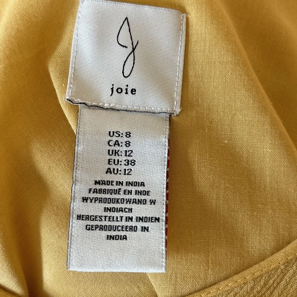 Joie Womens Boho Embroidered Tiered Midi Dress 8 Yellow Crinkle Gauze Belted - Image 6