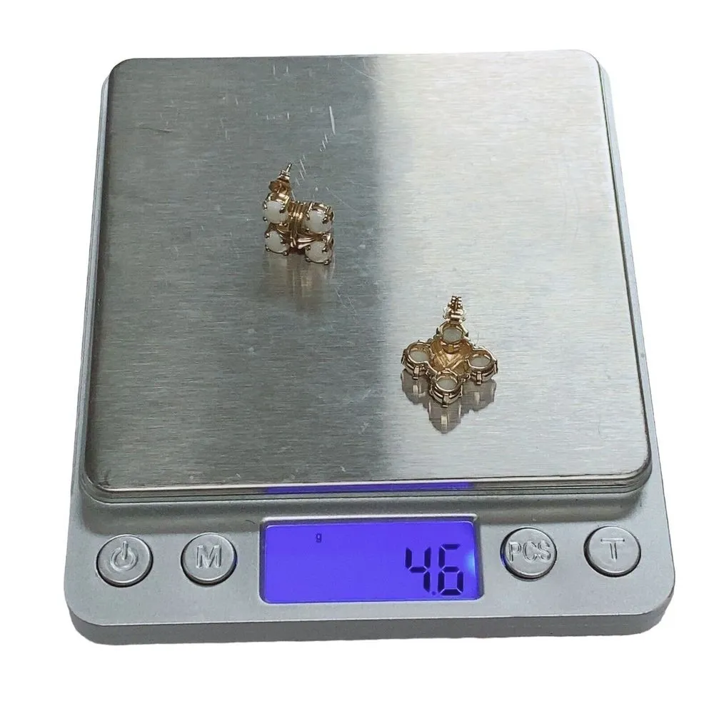 Vintage 14k Yellow Gold Genuine Round Opal Stud Earrings - Image 6