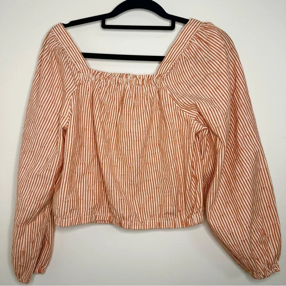 Madewell Puff-Sleeve Button-Front Crop Top in Embroidered Stripe XS - Image 5