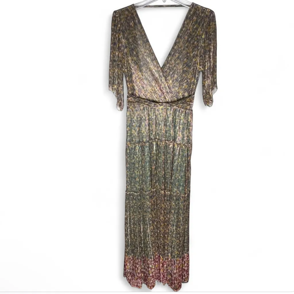 Ba&Sh Long Perla Open Back Metallic Plisse-tulle Maxi Dress Sz M - Image 3