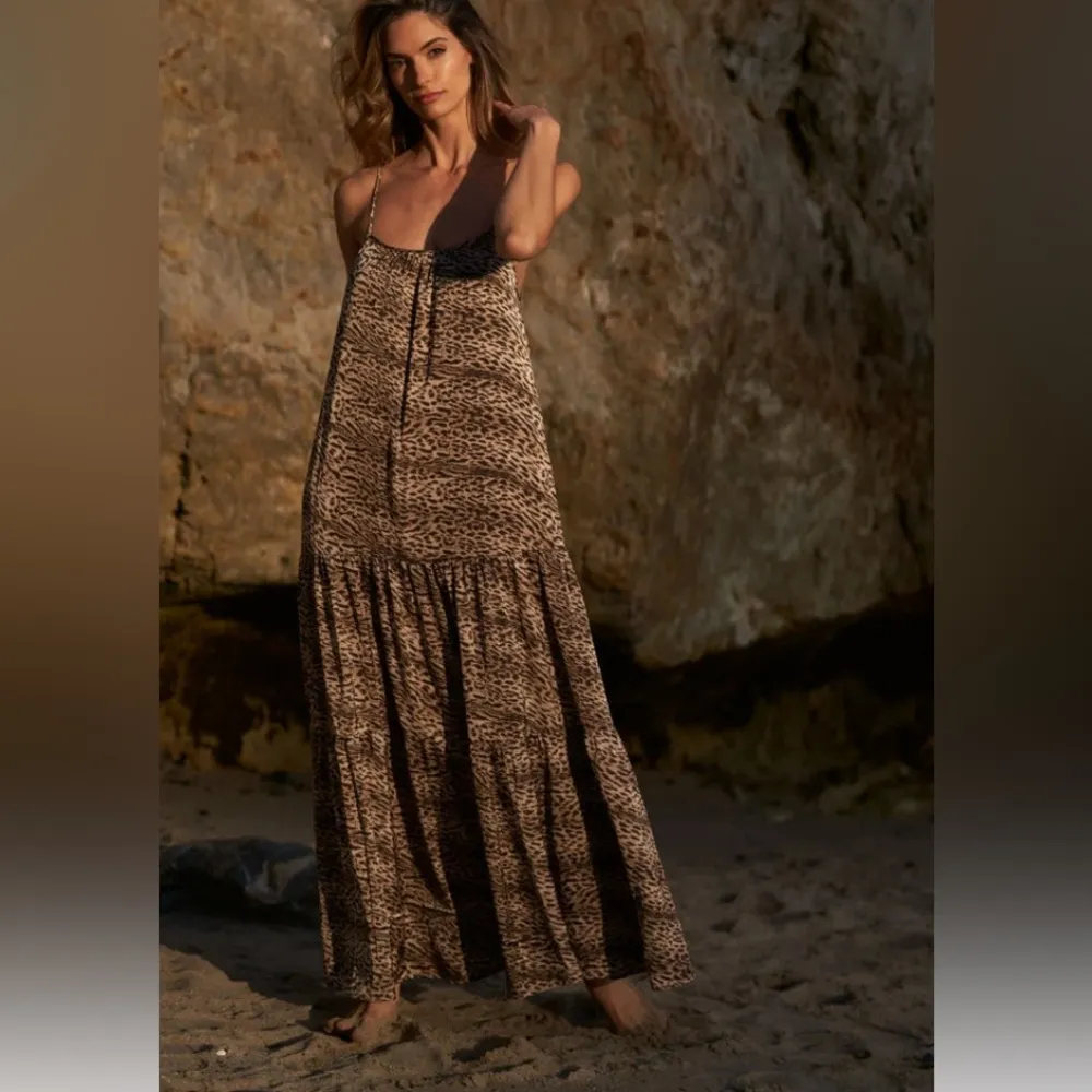 Trish Scully Leopard Print tiered Maxi Dress animal print Boho Western Fall Brown Size 10 - Image 12