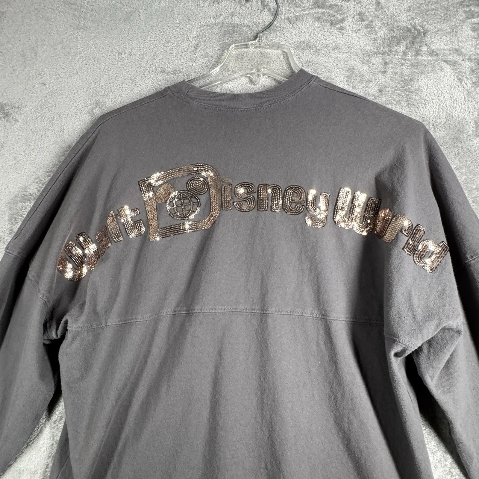 Disney Spirit Jersey Shirt Womens Large Gray‎ Rose Gold Sequin Walt Disney World - Image 5