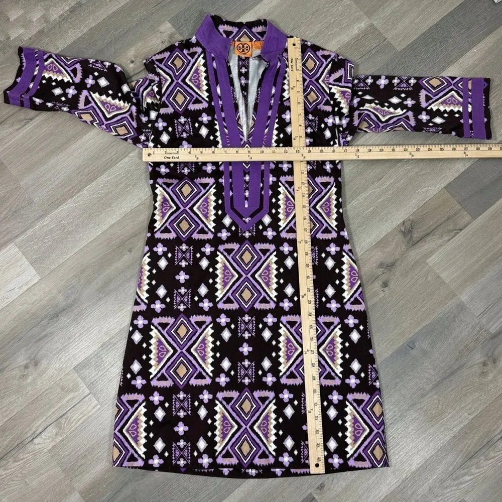 Tory Burch Ikat Tribal Print Cotton‎ Caftan Tunic Dress Brown Purple 6 - Image 11