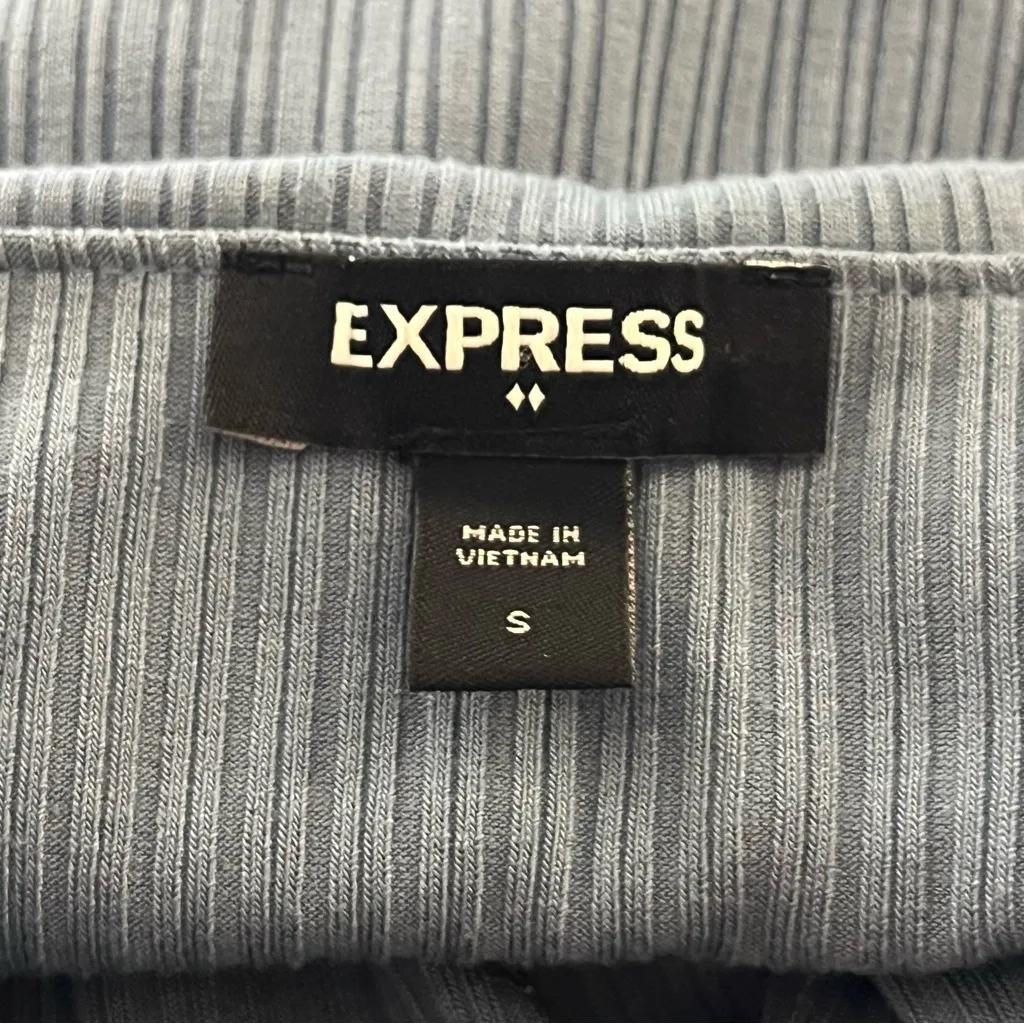 Express Ribbed Wide Leg Jumpsuit Layered Bodice Blue S - Image 3