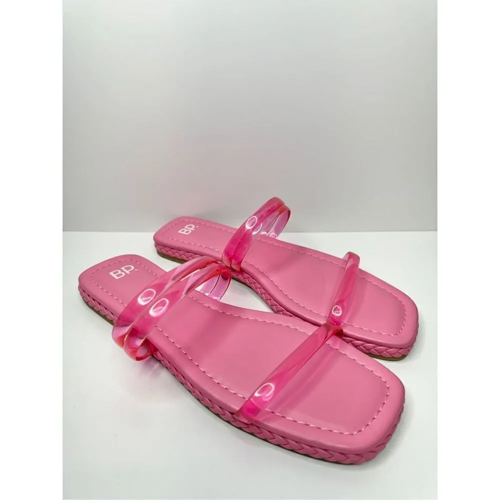 Nordstrom Sandals Size 7.5 BP Viola Barbie Pink Braided Square Toe Flat Slides - Image 2