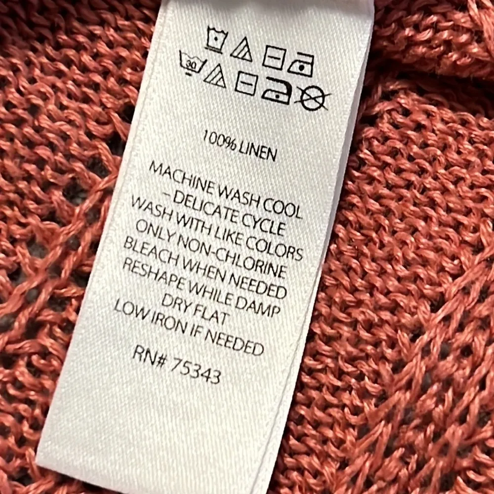 TAHARI medium 100% linen pullover sweater short sleeve open knit blush color - Image 6