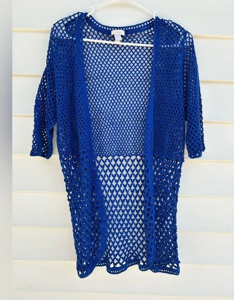 Chico's Blue Crochet Jacket with Scalloped Edges - Image 2